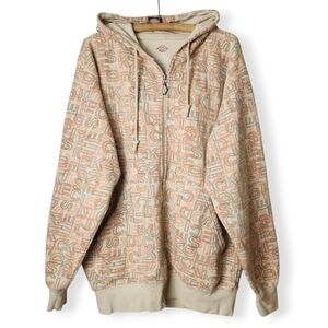 Vintage 2010 Dickies All-Over Logo Zip-Up Hoodie Beige Large
